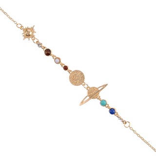 Universe Solar System Moon Earth Planet Vintage Pattern Bead Adjustable Bracelet
