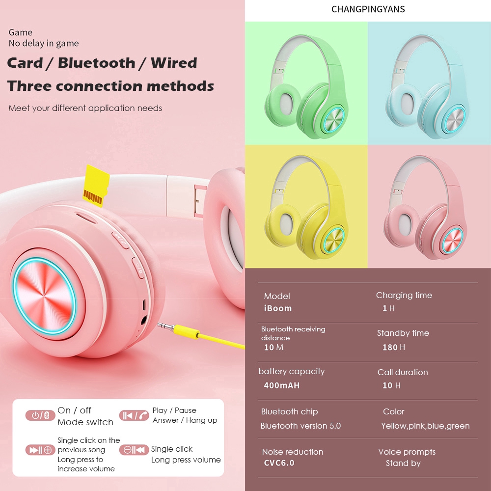 Tai nghe không dây Macaronc Colourful 5.0 Wireless Tai nghe Bluetooth HiFi Stereo Tai nghe không dây có micrô Tai nghe