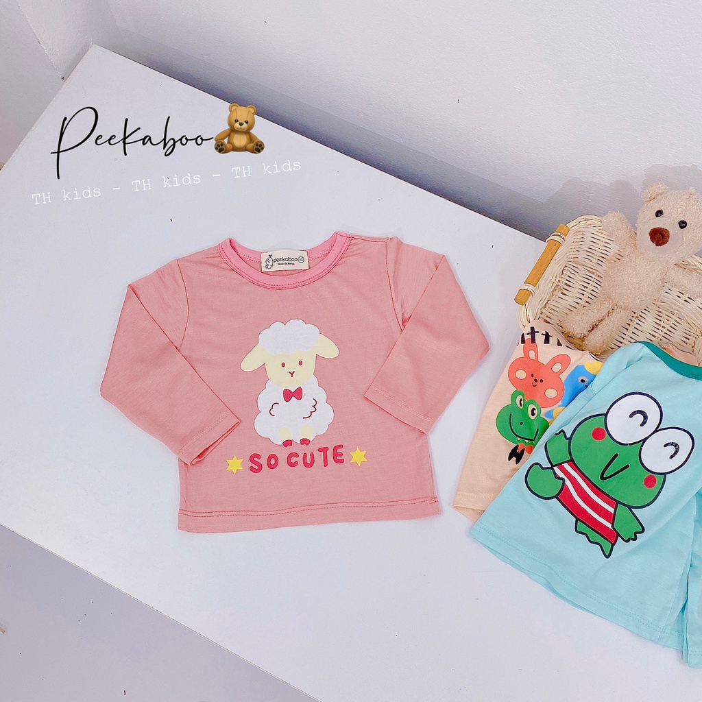 Áo dài tay thun lạnh cổ tròn họa tiết con vật cho bé Peekaboo