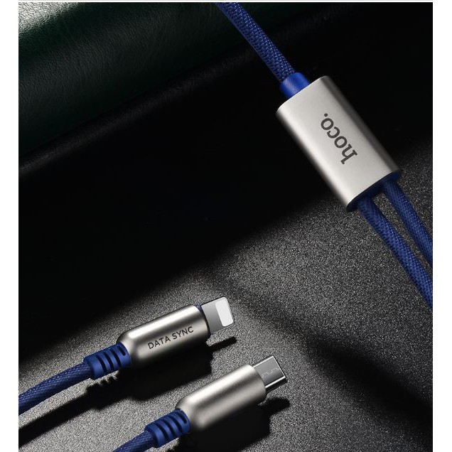 Cáp sạc Hoco U17 2 in 1 ( Lightning + Micro ) sạc nhanh 2.4A đầu USB chữ L chống gẫy, dây bện dù chống gập, dài 1.5m