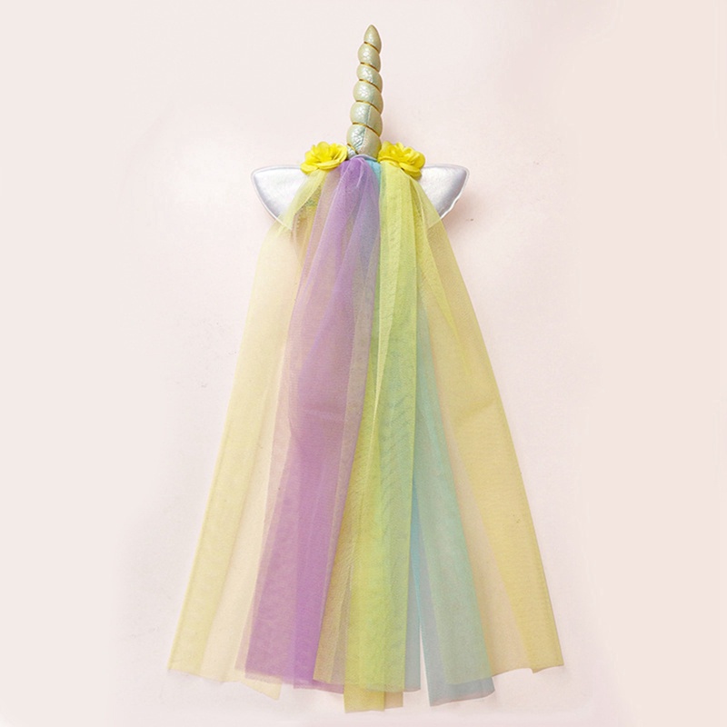 Ygt Băng Đô Cài Tóc Hình Sừng Kỳ Lân Đính Hoa Handmade Dễ Thương Cho Bé Gái