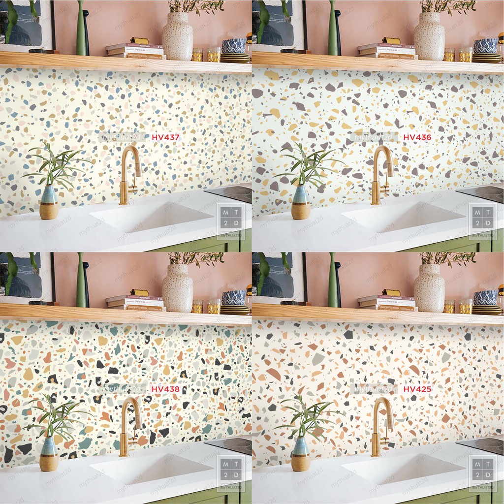 Cuộn 2 mét dài Decal gạch bông Terrazzo_kt 200x60cm