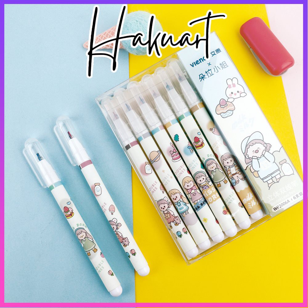 Bút Gel Highlight 2 Ngòi Nhiều Màu Họa Tiết Dễ Thương - Họa Cụ Hakuart