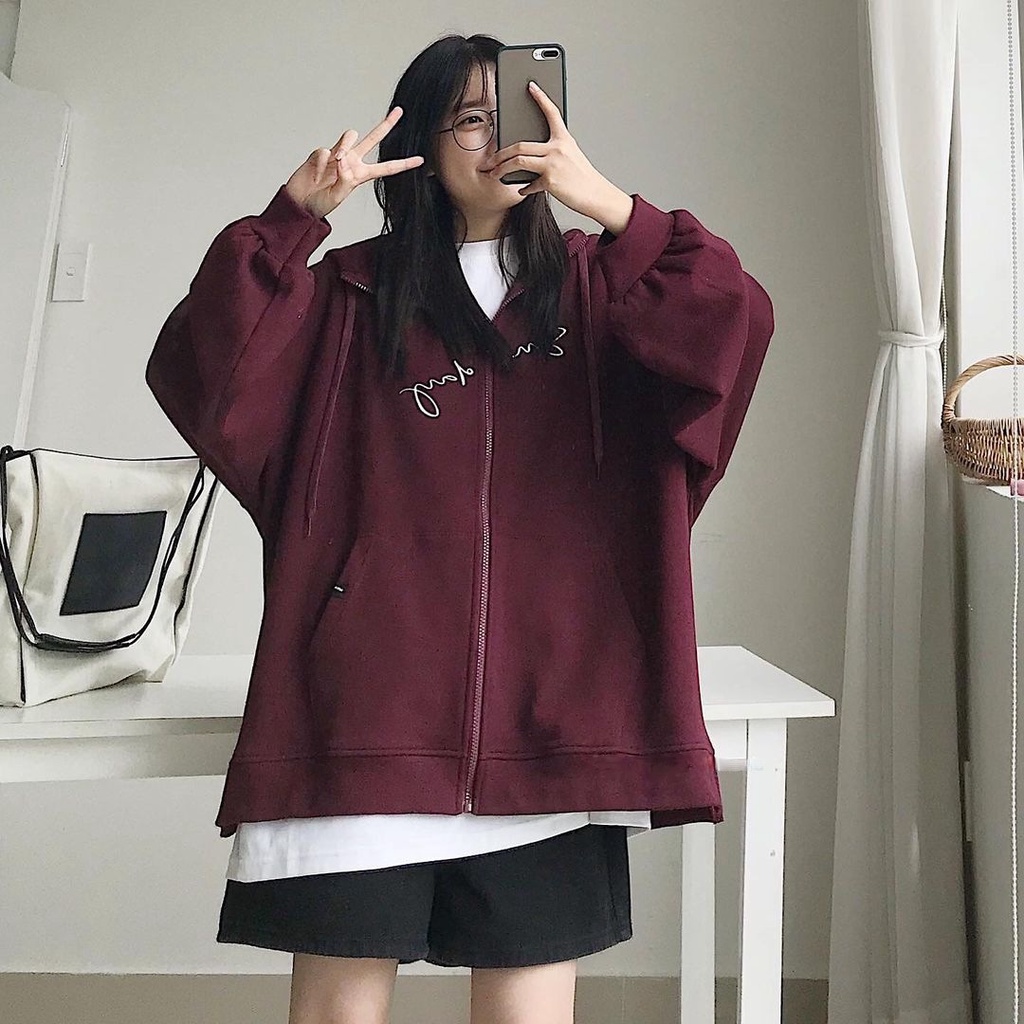 Áo Khoác Hoodie SUNDAY Dây Kéo Vải Nỉ Bông Form Rộng Ulzzang Unisex