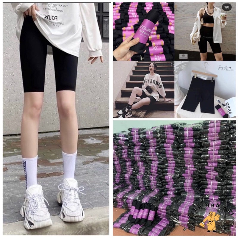 Quần Lenging Ngố Choobe vải thun biker nữ đùi ngố đồ mặc nhà dáng ôm bó lưng thun tập gym yoga M16-