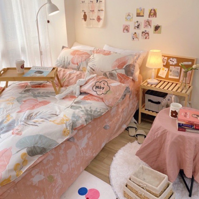 Bộ chăn ga gối Cotton Poly hoạ tiết hoa bằng lăng màu hồng MÂY BEDDING đủ kích thước nệm