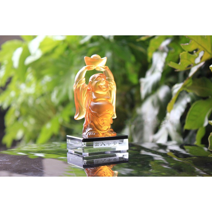 Tượng Di Lặc Ngọc Lưu Ly Đỡ Đĩnh Vàng Trang Trí Phong Thủy