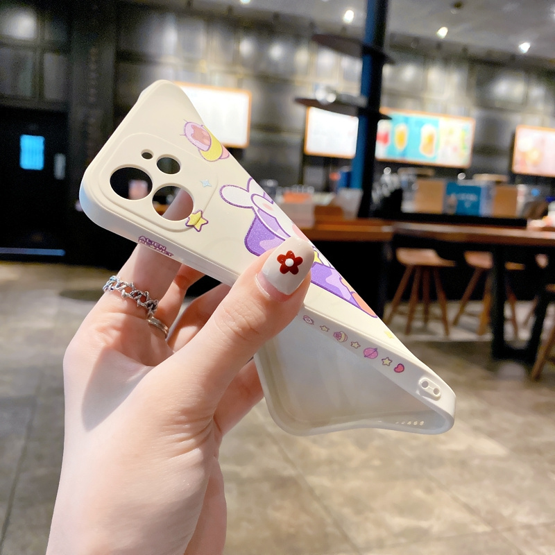 White Case For OPPO A31 A9 A5 2020 A92S A52 A72 A92 A91 A12e A83 A59 A59S A57 A39 AX5 A3S Phone Case Bear rabbit Soft-touch New Luxury Side Printing Square Liquid Silicone Soft Cover Shell