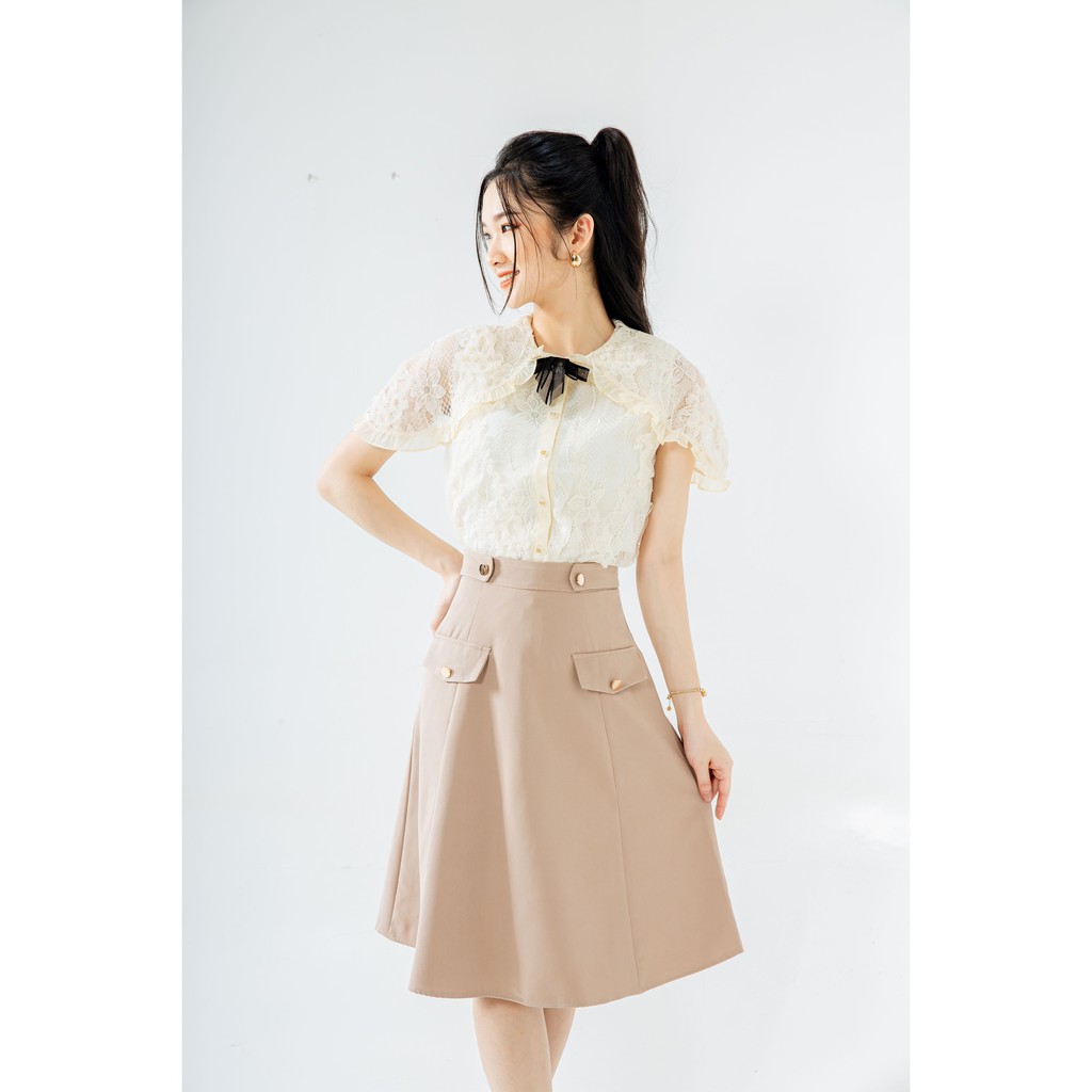 Chân váy Thiết kế công sở dáng dài 2 nắp túi phối cúc đồng CV03-HTDesign | BigBuy360 - bigbuy360.vn