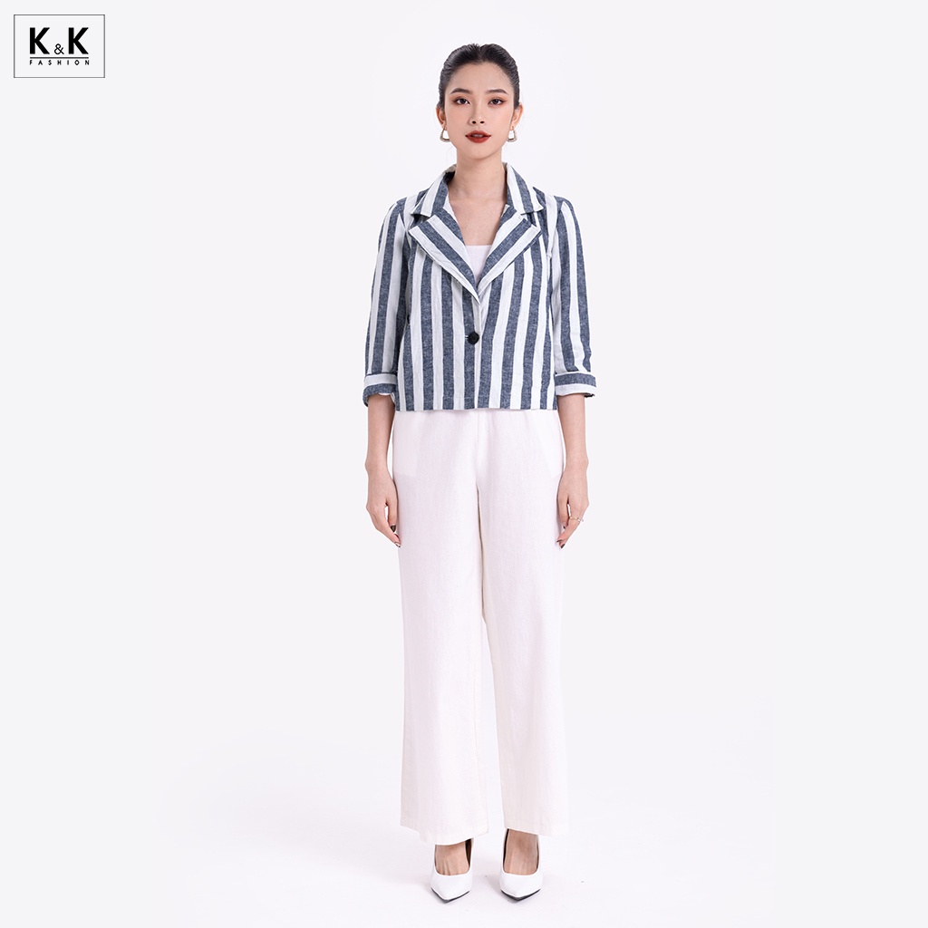 Áo Blazer Tay Lửng K&amp;K Fashion AK10-14 Họa Tiết Kẻ Sọc Chất Liệu Linen