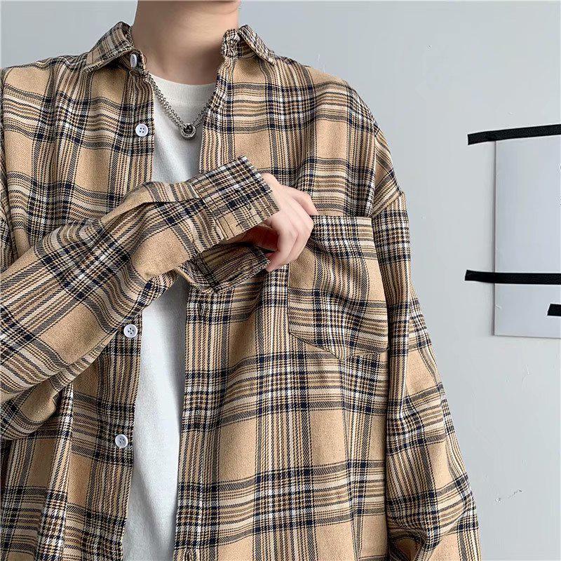 Áo sơ mi tay dài họa tiết sọc ca rô size M-3XL phong cách Hàn Quốc thời trang dành cho nam
