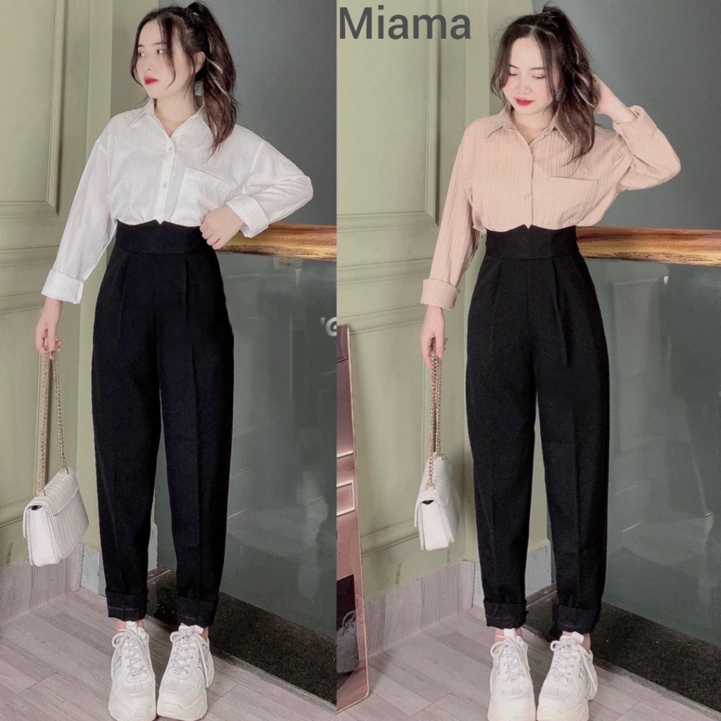 Quần tây đen nữ lưng cao cạp V dáng dài baggy khóa sau ống đứng mẫu mới hot Quần tây nữ đi học tuyết mưa vải màu đen mềm