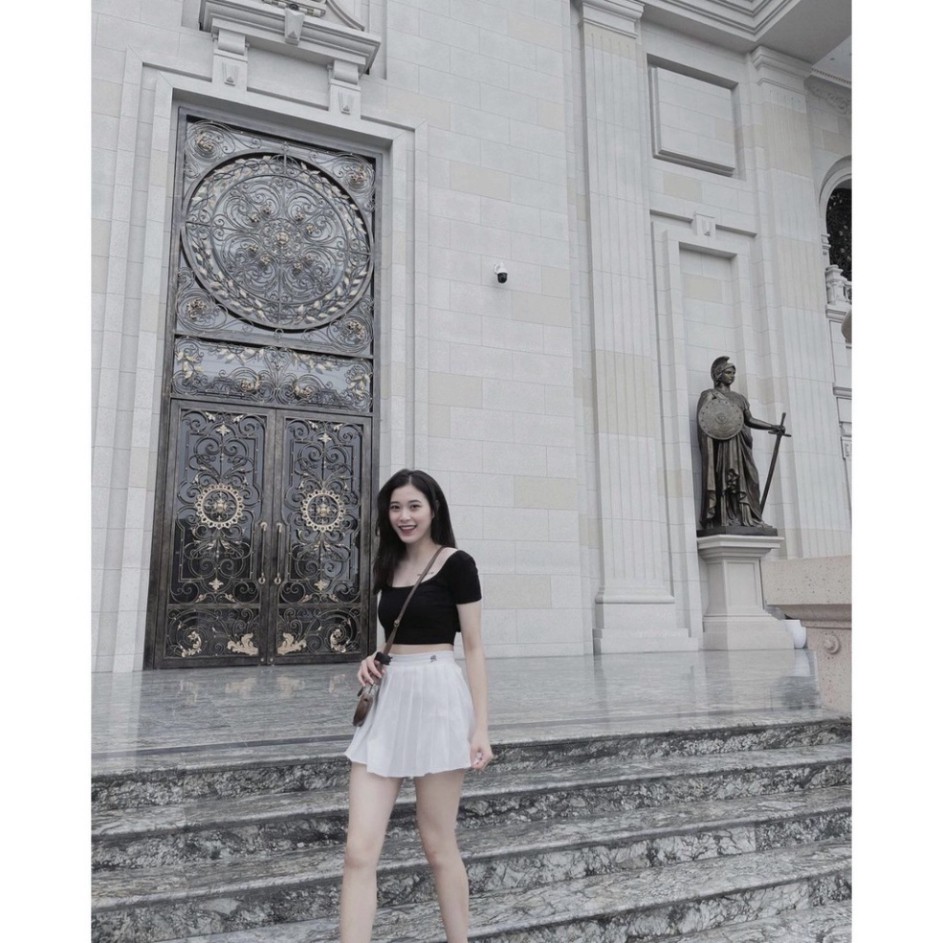 Chân váy tennis xếp ly đen trắng lưng cao ngắn bigsize trơn ulzzang hoạ tiết thêu có quần trong VAVASA CV13 | BigBuy360 - bigbuy360.vn