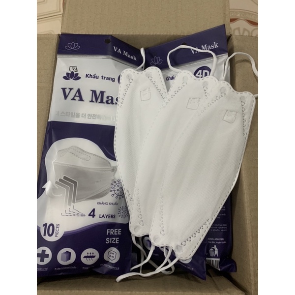 (túi 10c) khẩu trang y tế 4D mask kf94, 4 lớp kháng khuẩn, thoáng khí, lọc sạch PM 0,3. Có 3 màu: trắng, xanh, xám.