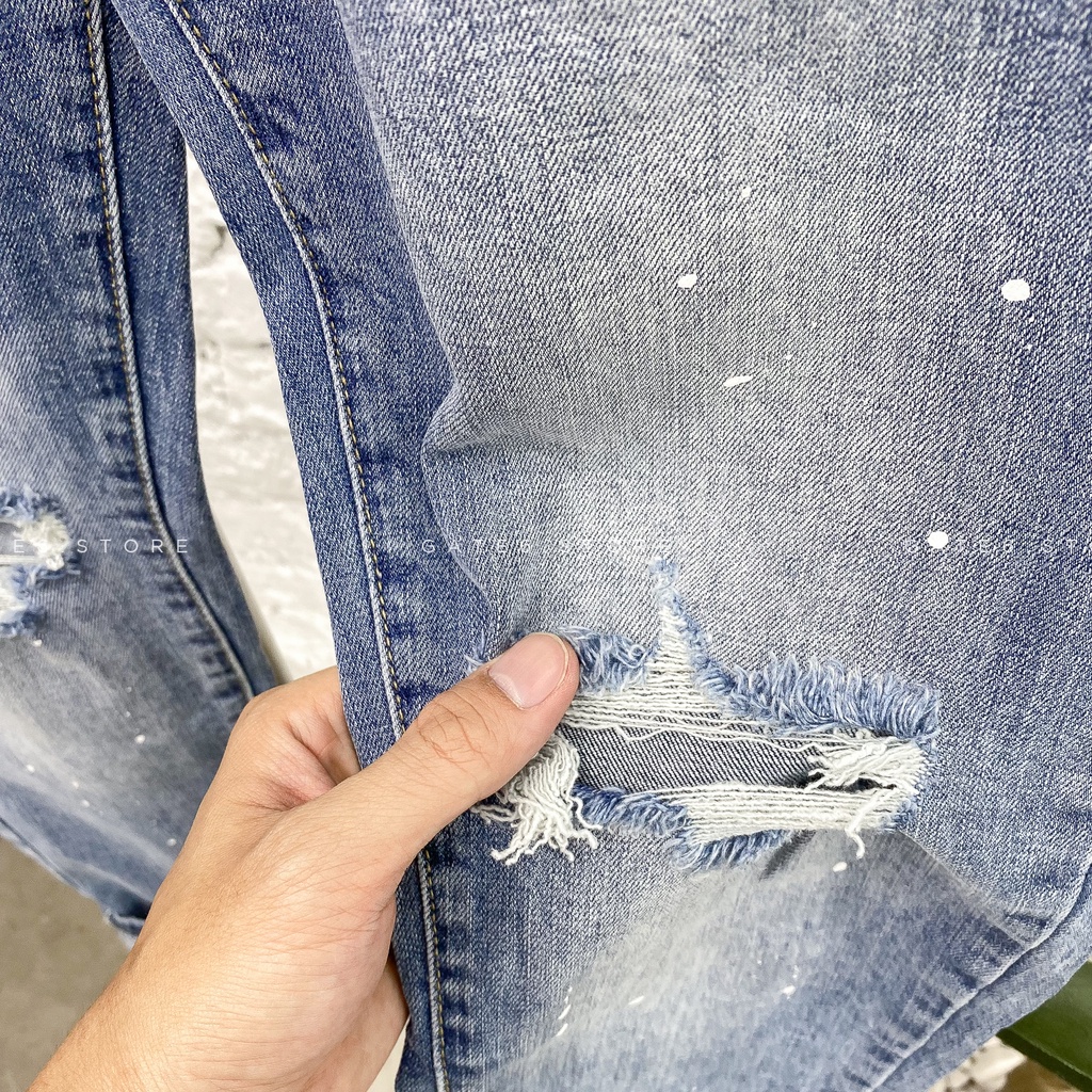 Quần Jean slimfit Nam YY, quần bò xanh vải co giãn rách 2 gối GATE6 - 9042