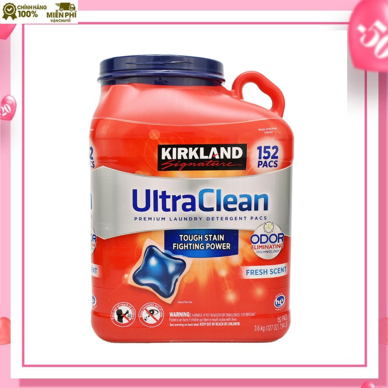 Viên giặt xả quần áo Kirkland Ultra Clean xuất xứ Mỹ 152 viên
