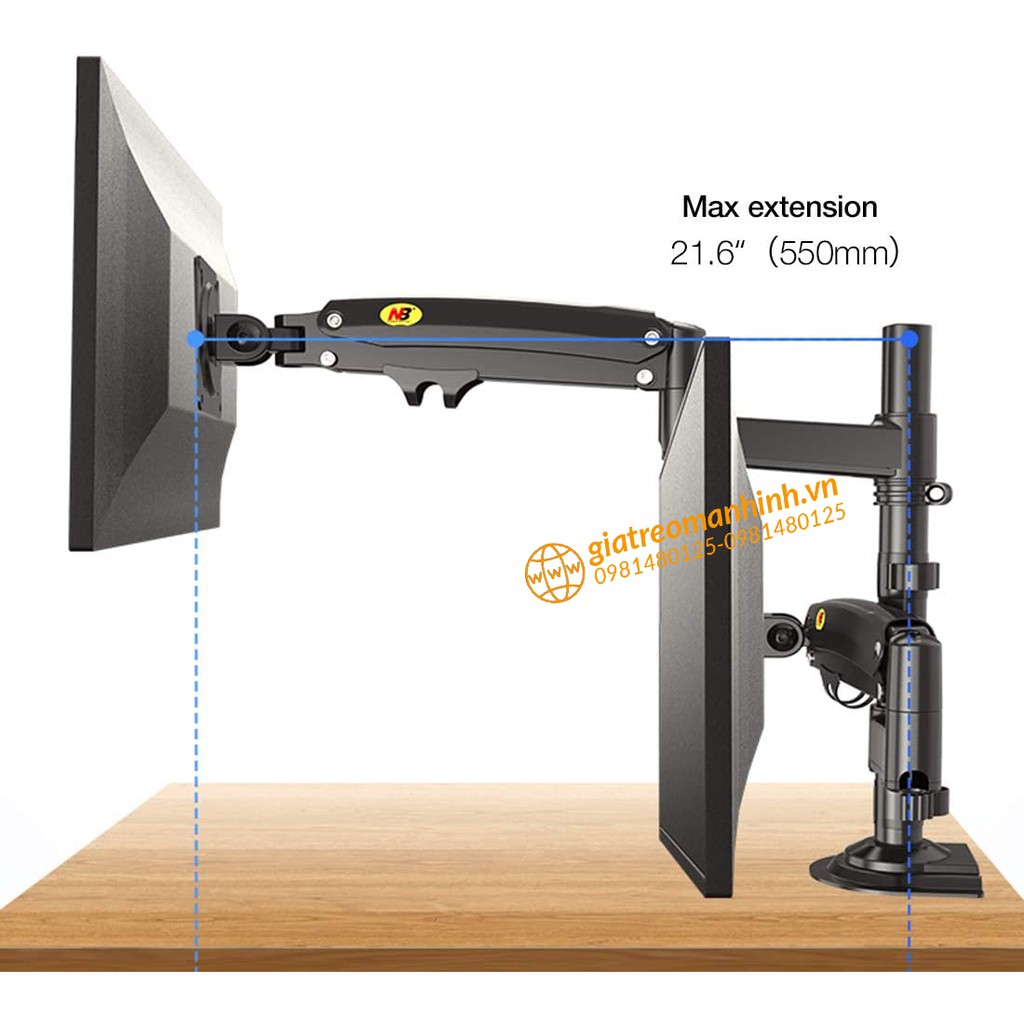 Giá Treo 2 Màn Hình NB-H180 Hỗ Trợ Màn 22 -32 Inch / Tải Trọng 12Kg 1 Tay - Lắp Đặt Kẹp Bàn &amp; Vít Xuyên Bàn