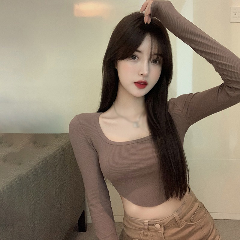 Áo crop top tay dài màu sắc thời trang quyến rũ cho nữ