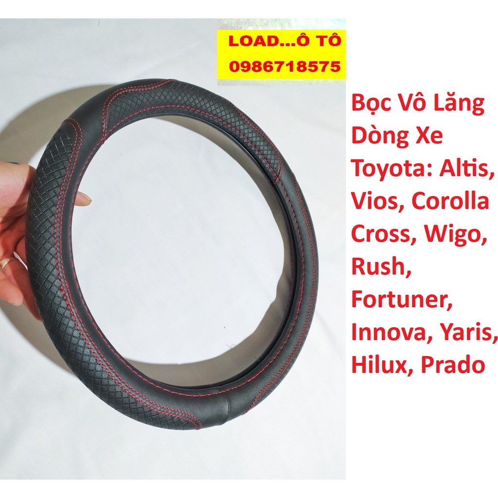 Bọc Vô Lăng Đen Chỉ Đỏ Dòng Toyota Vios,Corolla Cross,Wigo,Rush,Fortuner,Innova,Yaris, Hilux, Prado,Altis Cao Cấp
