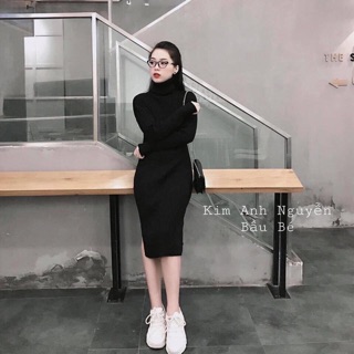 Váy len body cổ lọ
