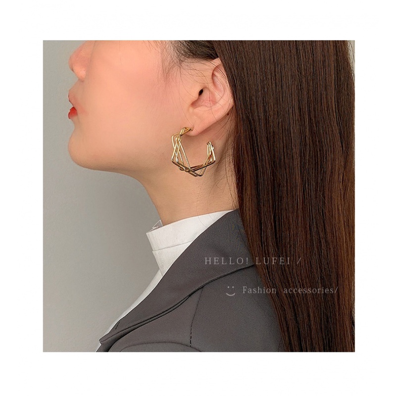 Khuyên tai mạ vàng thiết kế hình học thời trang Hàn Quốc 2023