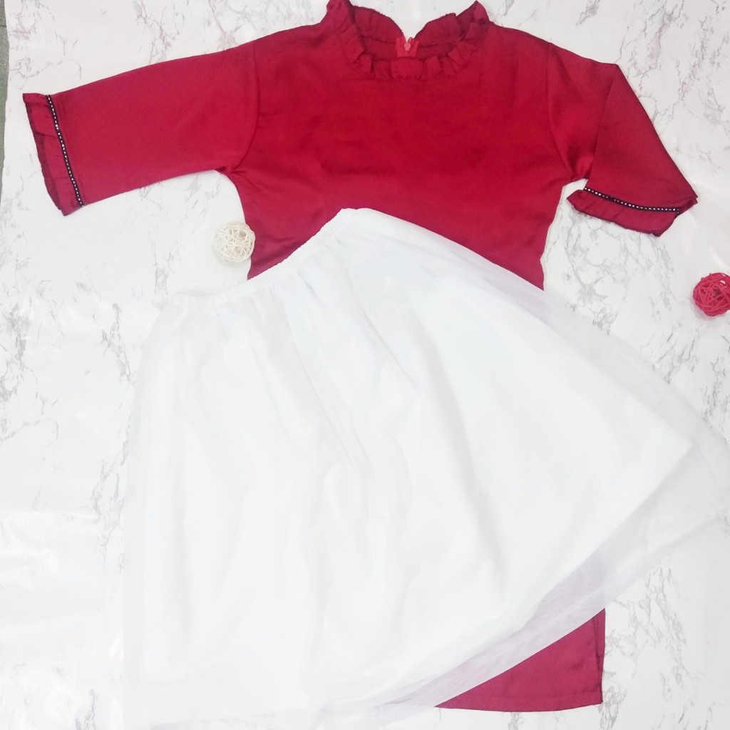 [Kèm Ảnh Thật & Video] Áo dài cách tân nữ màu đỏ cổ tròn duyên dáng xinh xắn (AD-128B) | BigBuy360 - bigbuy360.vn