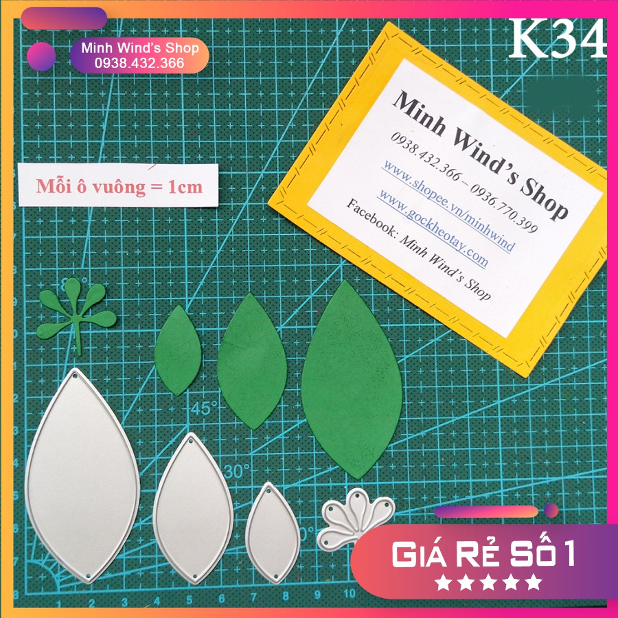 K34 - Khuôn Kim Loại Cắt Lá Bầu Tròn Nhiều Size Kèm Hoa