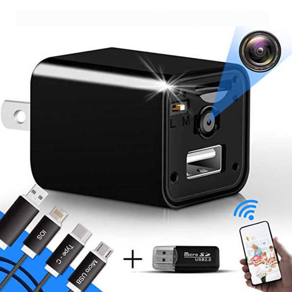 Camera cốc sạc điện thoai, kết nối wifi xem từ xa Camera Wifi mini chống trộm kiêm cốc sạc USB góc nhìn 120 độ