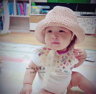 Mũ cói vành có quai cho bé 6m-2y (be/ nâu đậm/ nâu nhạt)
