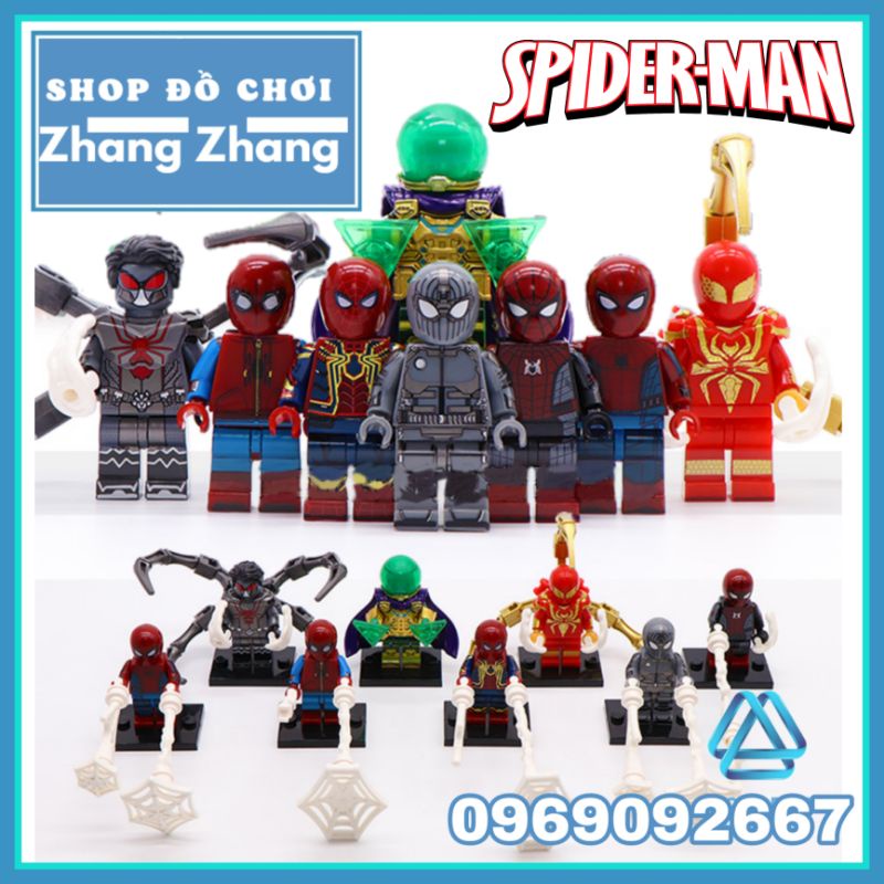 Đồ chơi Xếp hình Spider Man Far from home gồm Wolf Spider - Iron Spider - Mysterio Mô hình Minifigures Wm wm6071