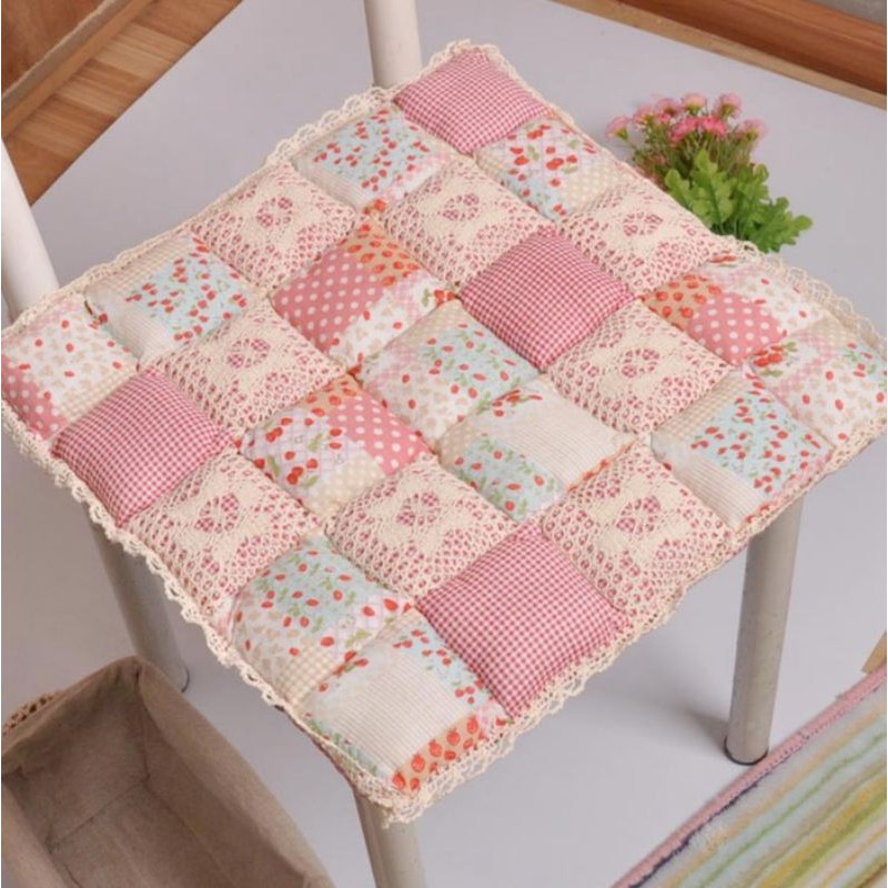 A04/Đệm lót ghế gỗ 50x50cm ngồi hoa nhí vintage viền ren trang trí vải phong cách Âu decor phòng bàn ăn xe ô tô lenhome