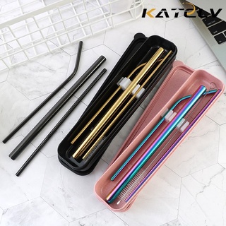 Set 4 món ống hút KATELV cong / thẳng bằng thép không gỉ có thể tái sử dụng