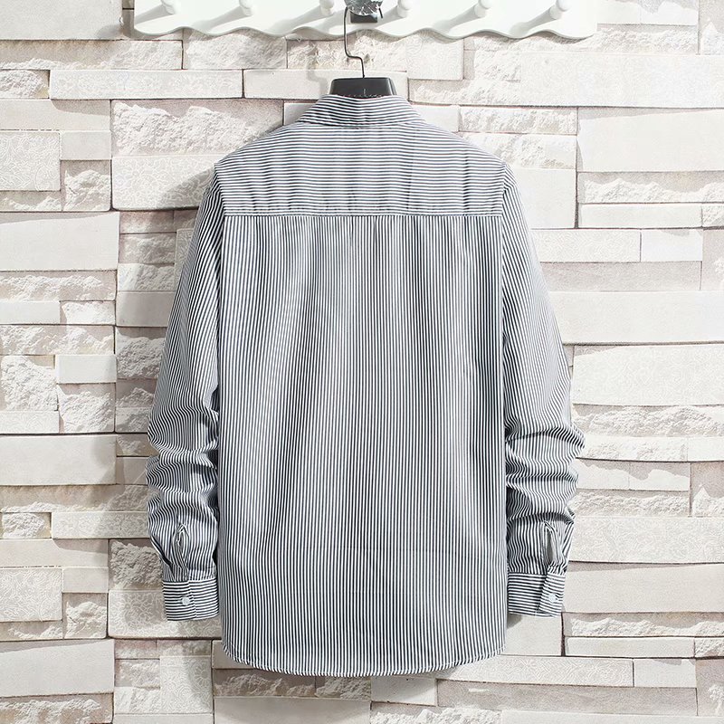 Real shot spot new men's urban fashion trend wild loose love embroidery design Korean style casual striped long-sleeved shirt