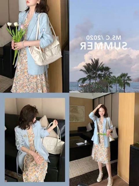 Váy hoa nhí cổ chéo dáng dài hoạ tiết hoa sáng màu Ulzzang style🌸 VKE 8029-2 Hàng Quảng Châu
