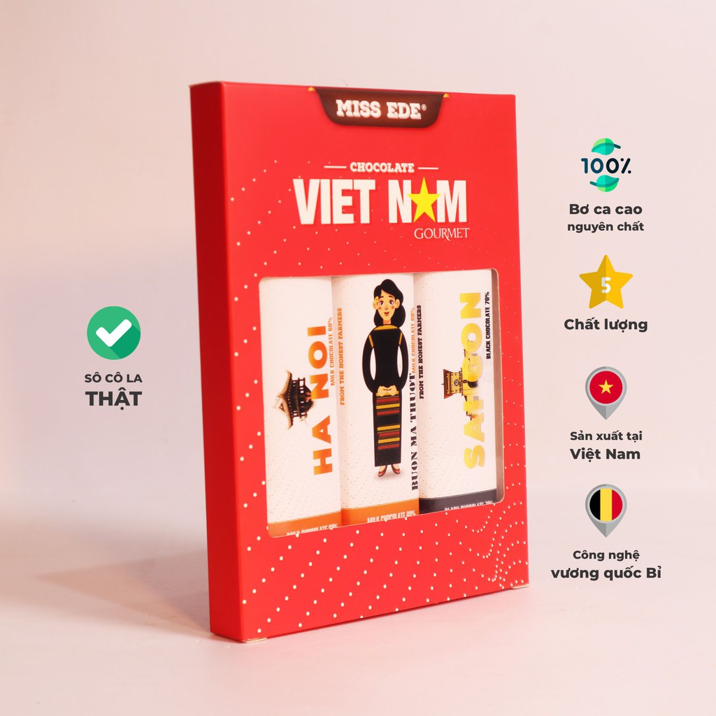 Hộp quà Sô cô la Vietnam Gourmet - MISS EDE - 3 thanh x 30g (240g)
