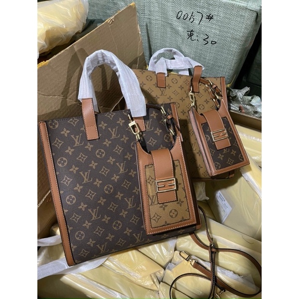 Túi quai xách set Lv Tote lớn kèm túi nhỏ hàng spsl nặng tay size 28 (có khoá miệng)