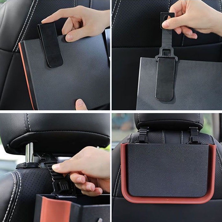 Khay hộp để đồ sau ghế xe ô tô có kèm bàn phụ đựng đồ
