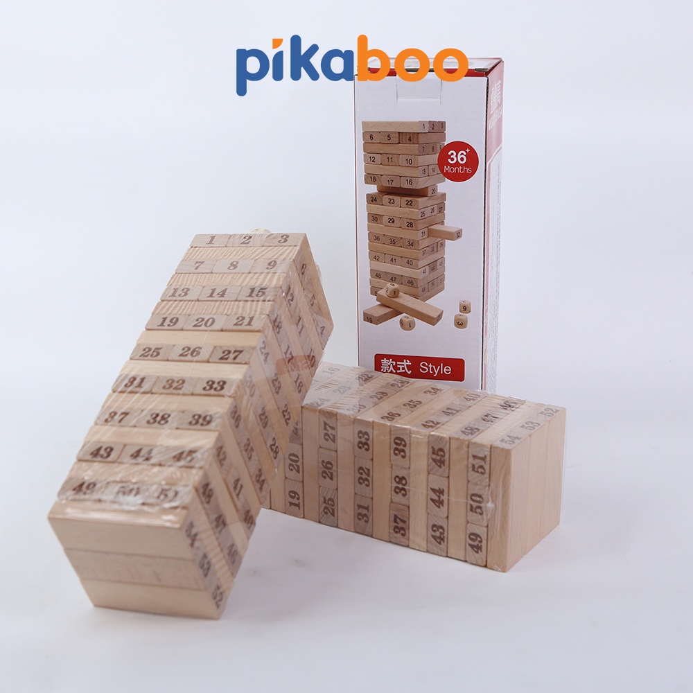 Trò chơi rút gỗ cao cấp Pikaboo 54 thanh kèm 4 xúc xắc kích thước 23x7.5x7.5cm an toàn tuyệt đối cho bé