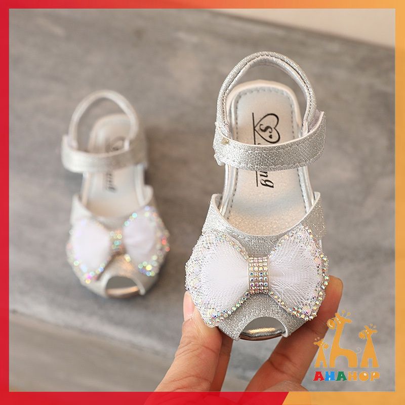 Dép sandal tập đi cho bé quai dán gắn Nơ dễ thương sequin đế cao su mềm chống trơn trượt cho bé gái mẫu mới nhất A107