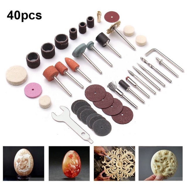 Bộ phụ kiện 40 pcs cho máy khoan mài mini cầm tay đánh bóng resin