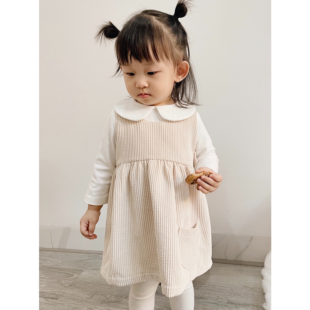 Áo thun cotton cổ sen cho bé gái BERRYBABY Áo dài tay cotton trắng Hàn Quốc cao cấp  - Áo Aria