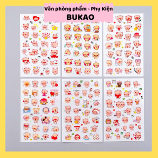 Z0446 R001 Bộ 6 Tờ Sticker Bé Heo Xinh Iu Bukao