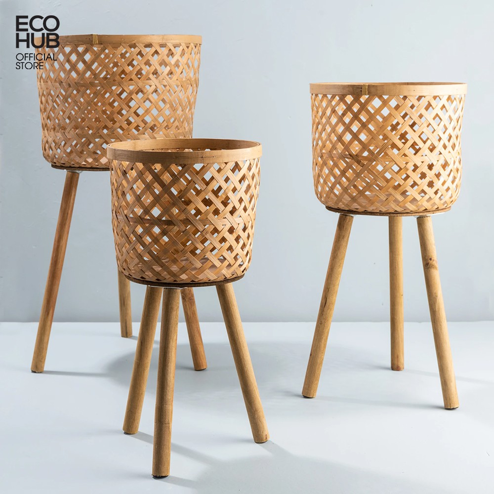 Giỏ tre trồng cây ECOHUB Bằng tre tự nhiên, 3 Size (Floor 3 Piece Wicker Basket Set) | EH015