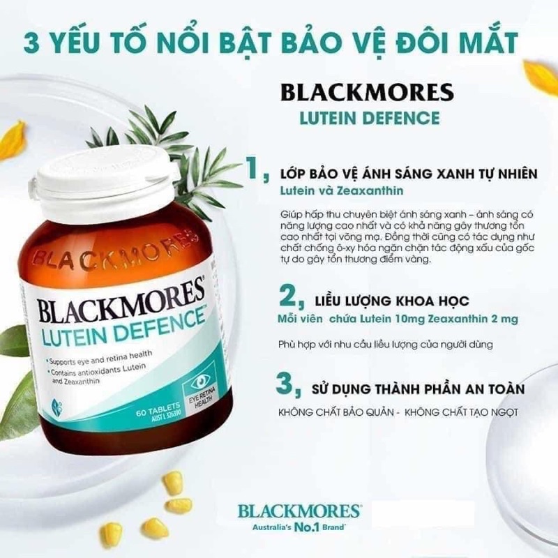 Bổ mắt blackmores lutein defence 60 viên úc, giảm tác hại của các gốc tự do, hỗ trợ sức khỏe điểm vàng, võng mạc mắt