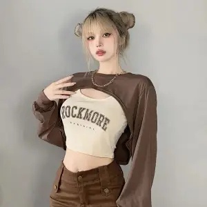 Set Áo Thun Tay Ngắn Phối Áo Hai Dây In Chữ Phong Cách Retro Thời Trang Hè 2022