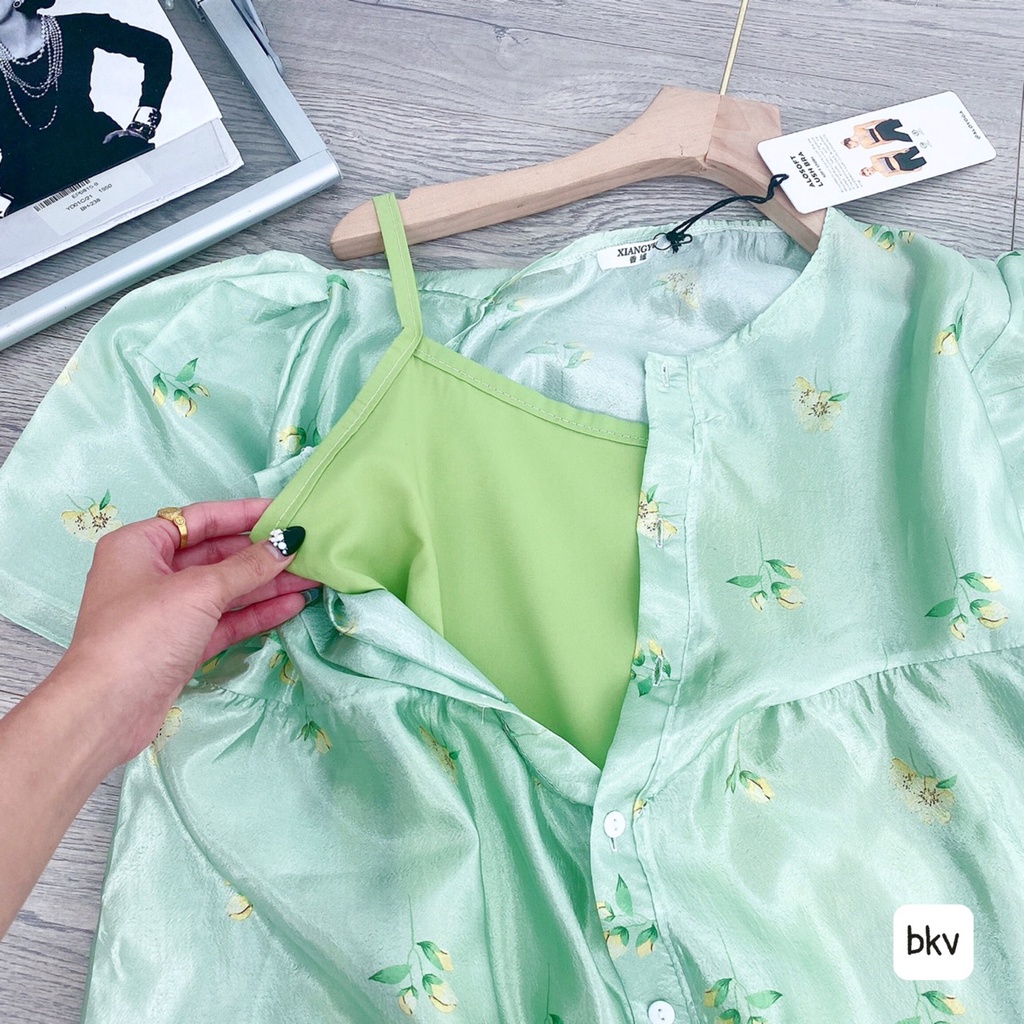 Đầm Babydoll Maxi Hoa Nhí Kèm Áo Hai Dây Bên Trong Cùng Màu Chất Tơ Cao Cấp Cực Mát Sinita