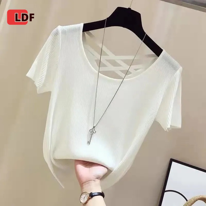 Áo Croptop Đan Len Dáng Rộng Hở Lưng Thời Trang Cho Nữ
