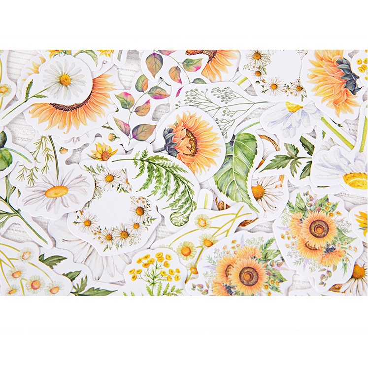 Hộp 45 miếng dán, Sticker trang trí thiệp, sổ, đồ dùng cá nhân chủ đề CÂY VÀ HOA độc lạ BAG U