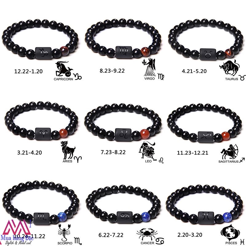 Vòng tay chuỗi hạt mặt cung hoàng đạo mật ngữ 12 chòm sao kèm hộp quà tặng