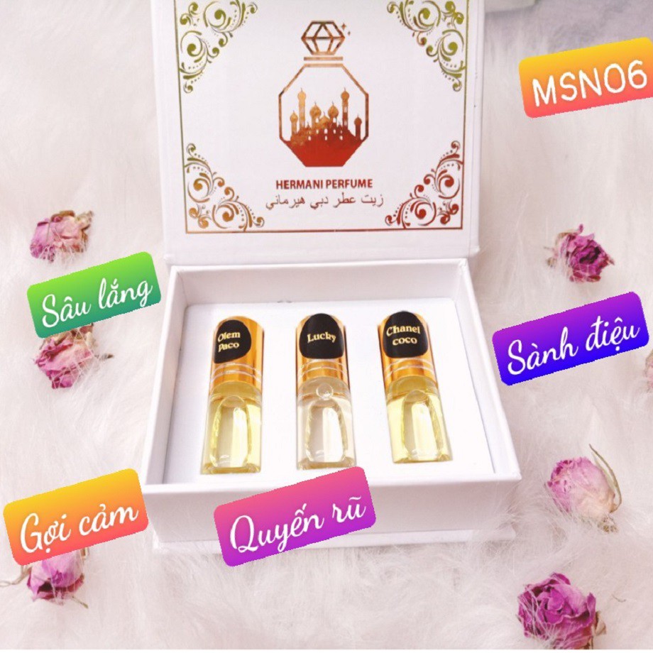 Set 3 Tinh Dầu Nước Hoa 💕AMILA 💕 Set 3 Chai Tinh Dầu Nước Hoa Mini Dạng Lăn 3ml Thơm Lâu Quyến Rũ Sang Trọng